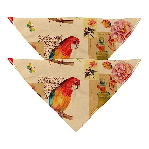 Haustierbandana für kleine mittelgroße Hunde und Katzen,Vintage Blume Rose Vogel Schmetterling,Hunde-Bandanas,2er-Pack,Katzen-Lätzchen,Haustierschal von suojapuku