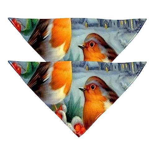 Haustierbandana für kleine mittelgroße Hunde und Katzen,lustige Bunte Vögel im Winter,Hunde-Bandanas,2er-Pack,Katzen-Lätzchen,Haustierschal von suojapuku