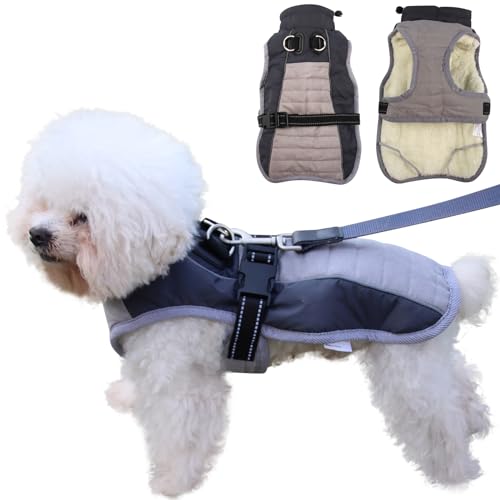 Susunyloviy Hundemantel für extra kleine Hunde, Welpenjacke mit D-Ring, warme Fleece-Hundekleidung für den kalten Winter, Grau, XS von susunyloviy