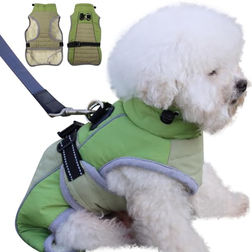 Susunyloviy Hundemantel für mittelgroße Hunde, Welpenjacke mit D-Ring, warme Fleece-Hundekleidung für den kalten Winter, Grün, L von susunyloviy