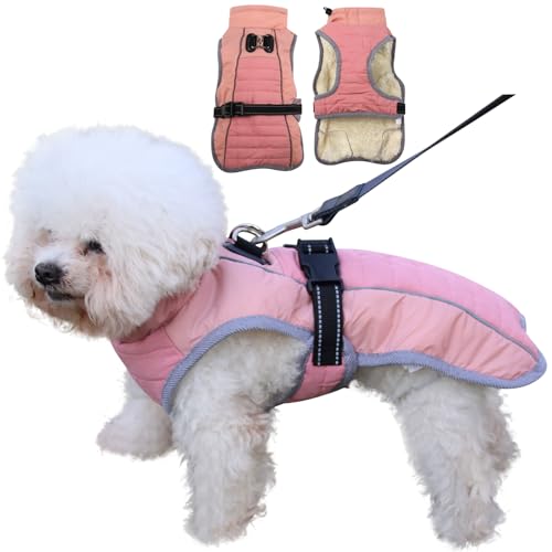 Susunyloviy Hundemantel für mittelgroße Hunde, Welpenjacke mit D-Ring, warme Fleece-Hundekleidung für den kalten Winter, Rosa, L von susunyloviy