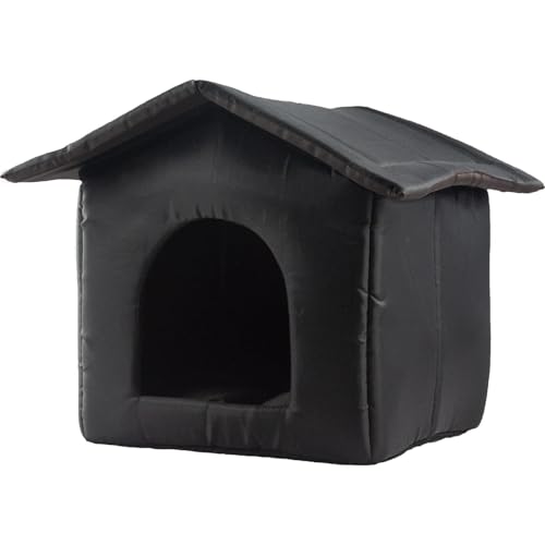 Isoliertes Katzenhaus - Verdicktes, wetterfestes, geschlossenes Katzenzelt für Katzen im Freien (Schwarz, M: 40 x 38 x 35 cm) von suwoeo