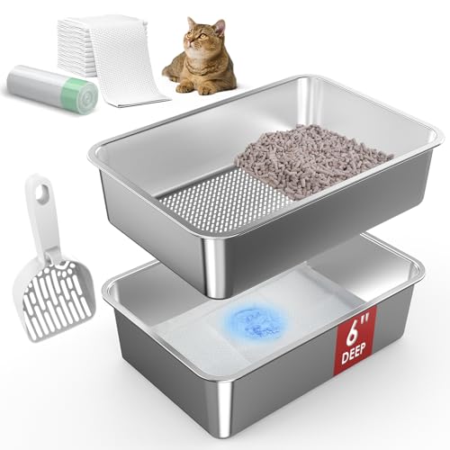 40 x 34 x 15 cm Edelstahl-Katzentoilette, offene Oberseite für Kiefernpellets, Metall-Katzentoiletten-System mit Schaufel und Urinierpad, Geruchskontrolle, staubarm, einfache Reinigung von suzzipaws