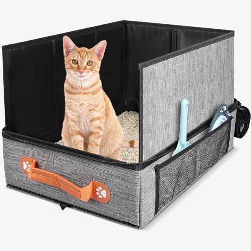 45 x 34,3 x 34,9 cm Reise-Katzentoilette für Katzen, zusammenklappbare Katzentoilette mit Deckel, tragbare Katzentoilette mit Reißverschluss und hartem Boden, auslaufsichere Katzentoilette für Auto, von suzzipaws