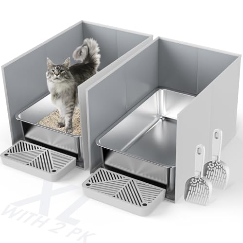 Katzentoilette aus Edelstahl mit Gehege Spritzschutz von suzzipaws