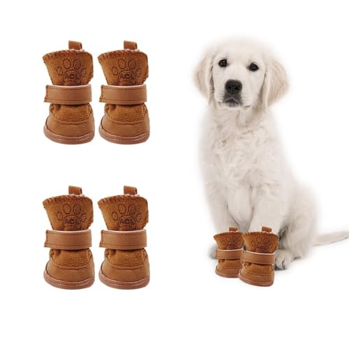 sylbx 4 Stücke Plüsch Hundestiefel,Hundestiefel aus Baumwolle,Süße Hundestiefel,Hunde Schuhe Outdoor Indoor,Schneestiefel für Haustiere,Pfotenschutz,rutschfeste, Warme, für kleine Hunde von sylbx