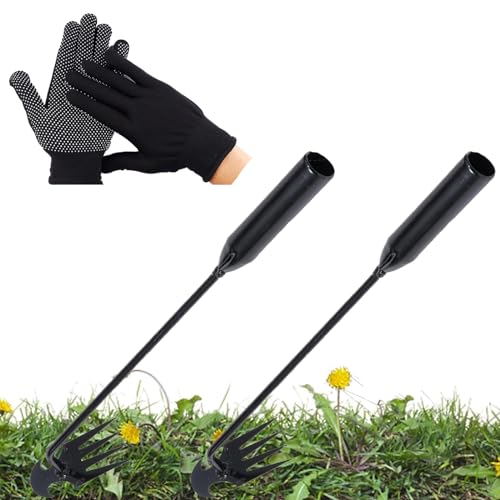 sylbx Jäten 3-teiliges Set, 2 Stück Handjäter+1 Paar rutschfeste Handschuhe,Manueller Unkrautjäter,Tragbares Garten-Jäter-Werkzeug,Gartengeräte zum Entfernen von Unkraut im Garten von sylbx