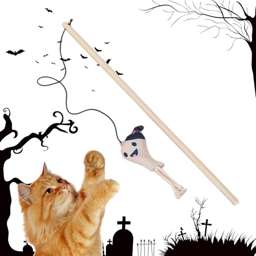 szaluyk Halloween Katzenspielzeug | Katzenschnur Spielzeug für Indoor-Katzen | Lustiges Katzenspielzeug Halloween Katze Zauberstab Spielzeug | Kreatives Katzenspielzeug | Stick Interaktives von szaluyk