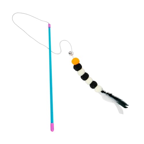 szutfidy Feder-Katzenspielzeug, interaktives Katzenspielzeug, einziehbares Seil, lustiger Katzenstab mit Glöckchen, elastische Kordel Schwarz von szutfidy