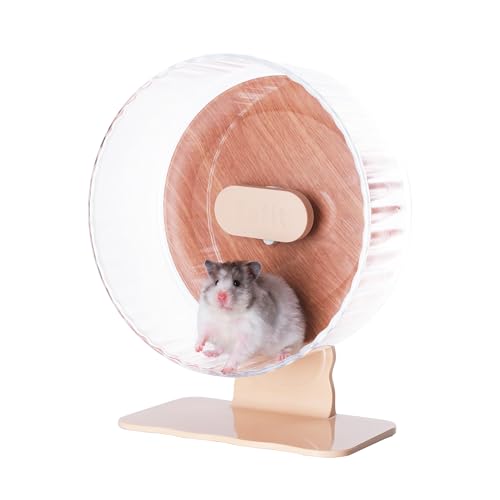 Tafit Silent Hamster Wheel 10.2 Zoll Dual Bearings Leise Laufen Übungsräder mit Holzmaserung Rückwand, Höhenverstellbar für Syrische Zwerghamster, Rennmäuse, Mäuse, Igel, Lemmings, Warmbraun von tafit