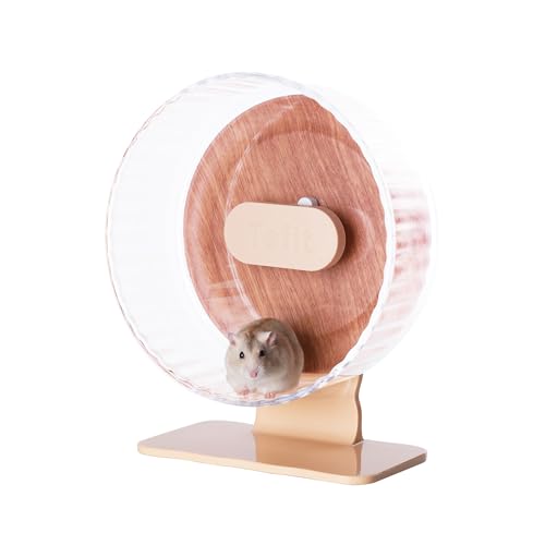 Tafit Silent Hamster Wheel 8.7 Zoll Dual Bearings Leise Laufen Übungsräder mit Holzmaserung Rückwand, Höhenverstellbar für Zwerghamster, Rennmäuse, Mäuse, Igel, Lemmings, Warmbraun von tafit