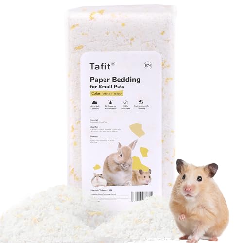 tafit Hamsterstreu Geruchskontrolle, weiches Naturpapier, Kleintierstreu, Einstreu, staubfrei mit starker Absorption, für Hamster, Igel, Meerschweinchen, Chinchilla, Ratte, 36 Liter (Weiß+Gelb) von tafit