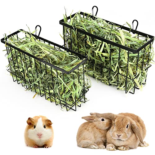 2 x Kaninchen-Heu-Futterstation für Meerschweinchen, Heu, mit robustem Metallrahmen, Heu-Rack, Haustier-Gras-Futterkorb mit Haken, Metall-Futtergestell für Kaninchen, Meerschweinchen, Chinchillas, von tangtty