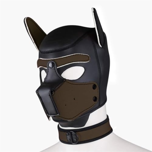 Neopren-Welpen-Haubenmaske mit Kragen, abnehmbare Cosplay-Hunde-Vollgesichts-Welpen-Haubenmaske, Halloween-Maske (Braun, XL) von taxekoz