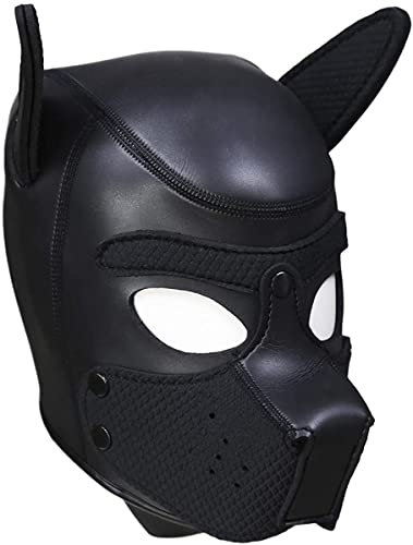 Neoprene Dog Mask, Abnehmbarer Mund,Weiche Latex Petplay Hundemaske mit Ohren Welpenmaske Hunde Masken, Geeignet für Halloween, Urlaubsparty (Black, Large) von taxekoz