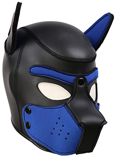 Neoprene Dog Mask, Abnehmbarer Mund,Weiche Latex Petplay Hundemaske mit Ohren Welpenmaske Hunde Masken, Geeignet für Halloween, Urlaubsparty (Blue, Large) von taxekoz