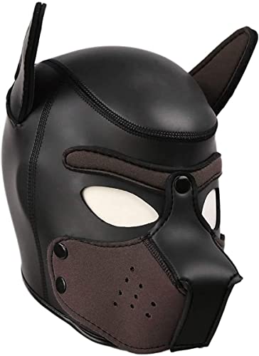 Neoprene Dog Mask, Abnehmbarer Mund,Weiche Latex Petplay Hundemaske mit Ohren Welpenmaske Hunde Masken, Geeignet für Halloween, Urlaubsparty (Brown, Large) von taxekoz