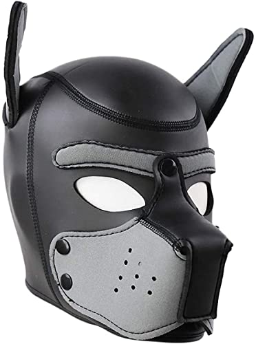 Neoprene Dog Mask, Abnehmbarer Mund,Weiche Latex Petplay Hundemaske mit Ohren Welpenmaske Hunde Masken, Geeignet für Halloween, Urlaubsparty (Gray, Large) von taxekoz