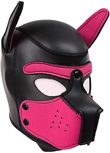 Neoprene Dog Mask, Abnehmbarer Mund,Weiche Latex Petplay Hundemaske mit Ohren Welpenmaske Hunde Masken, Geeignet für Halloween, Urlaubsparty (Pink, Large) von taxekoz