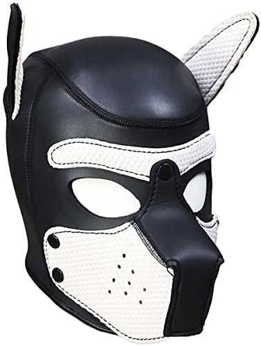 Neoprene Dog Mask, Abnehmbarer Mund,Weiche Latex Petplay Hundemaske mit Ohren Welpenmaske Hunde Masken, Geeignet für Halloween, Urlaubsparty (White, Large) von taxekoz