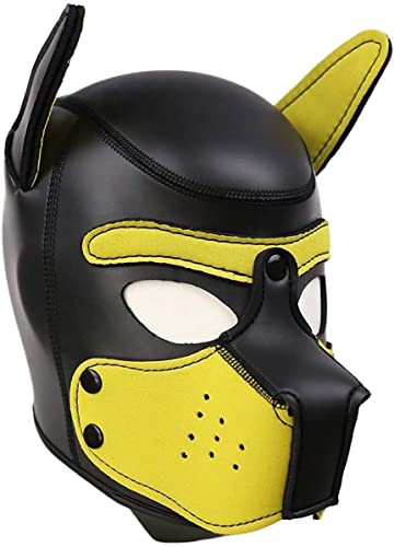 Neoprene Dog Mask, Abnehmbarer Mund,Weiche Latex Petplay Hundemaske mit Ohren Welpenmaske Hunde Masken, Geeignet für Halloween, Urlaubsparty (Yellow, Large) von taxekoz