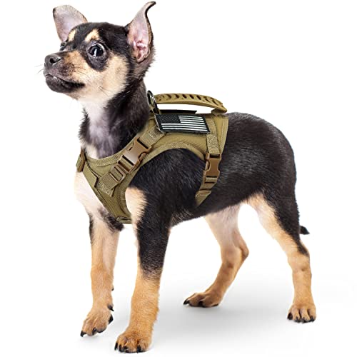 Taktisches Hundegeschirr, taktische Welpenweste mit Griff k9 Militär Verstellbare Haustierweste Geschirr für Outdoor-Training (klein, khaki) von taxinpeet