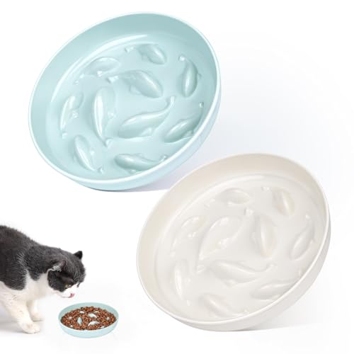 Futternapf für Katzen, Futternapf mit Fisch-Pool-Design, gesunde Ernährung, interaktiver Puzzle-Futterspender für Katzen, Kätzchen, rutschfest, Anti-Schling-Katzennapf für Trocken- und Nassfutter, 2 von tchrules