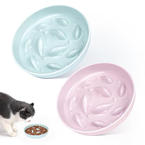 Futternapf für Katzen, Futternapf mit Fischbecken-Design, gesunde Ernährung, interaktiver Puzzle-Futterspender für Katzen, rutschfester, rutschfester Futternapf für Trocken- und Nassfutter, Rosa + von tchrules