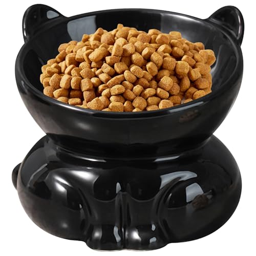 Basic Bowl Erhöhter Katzennapf in Katzenform, geneigter Katzennapf, 220 ml, Keramik-Katzennapf für Futter/Wasser, lebensmittelecht, glattes Katzenfutter für den Innenbereich, Schwarz von tddouck