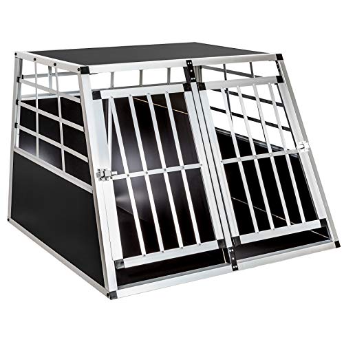 tectake® Doppel Hundebox Auto oder Hundebox für Zuhause. Aluminium XL Hundetransportbox, leicht und stabil, Auto Kofferraum Transportbox mit Trennwand für bis zu 2 Hunde - 97 x 90 x 69,5 cm von tectake