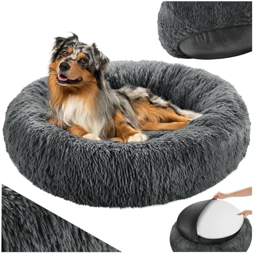 tectake® Hundebett für kleine, mittelgroße oder Grosse Hunde oder Katzenbett, Boden Hundekissen waschbar, Hundekorb flauschig, Plüsch Kissen Hundekörbchen, Hundeliege Outdoor, Hundezubehör (Ø 80cm) von tectake