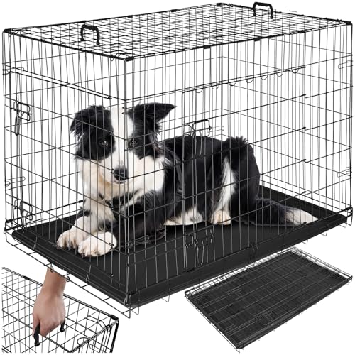 tectake® Hundekäfig, Hundegitter Box, Dog Kennel, Hundebox faltbar, Transportbox stabil, für Hunde und Welpen, für Kofferraum, Auto, Camping und Zuhause, Wohnung - 108 x 71 x 76 cm von tectake