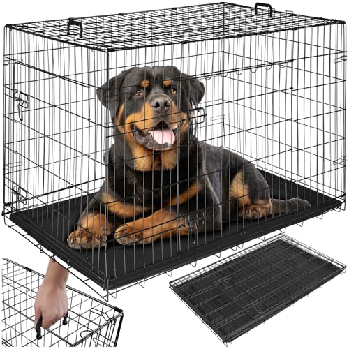 tectake® Hundekäfig, Hundegitter Box, Dog Kennel, Hundebox faltbar, Transportbox stabil, für Hunde und Welpen, für Kofferraum, Auto, Camping und Zuhause, Wohnung - 121,5 x 75,5 x 80,5 cm von tectake