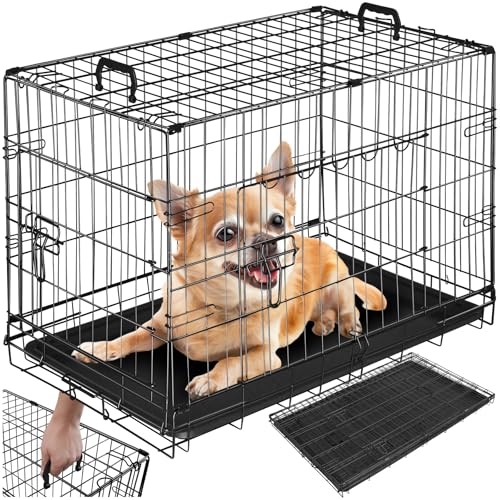 tectake® Hundekäfig, Hundegitter Box, Dog Kennel, Hundebox faltbar, Transportbox stabil, für Hunde und Welpen, für Kofferraum, Auto, Camping und Zuhause, Wohnung - 78 x 48 x 52,5 cm von tectake