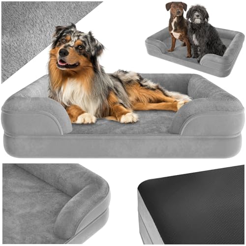 tectake® orthopädisches Hundebett, Kissen für Grosse und mittelgroße Hunde, flauschig und waschbar, Hundekörbchen mit Memory Schaum, Hundebox, Hundeliege, Hundekorb, Hundekissen (L - 94 x 72 x 18 cm) von tectake