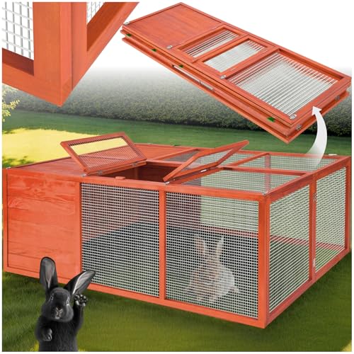 tectake® XXL Freilaufgehege, Kleintierstall, Hasenstall, Kaninchengehege, Freigehege, Kleintiergehege, Schildkröten Gehege, Igelhaus, Meerschweinchen Stall mit Laufgitter (LxBxH): 159 x 109 x 55 cm von tectake