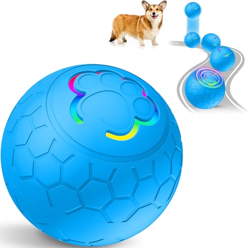 Interaktiver Hundeball – 5,6 cm stabiles bewegungsaktiviertes interaktives Hundespielzeug für Welpen / kleine / mittelgroße Hunde, wiederaufladbar über USB, Blau von teeche