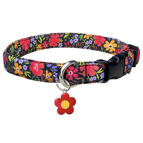 TEEMERRYCA Hundehalsbänder mit Blumenmustern, verstellbares Hundehalsband mit Blumenanhänger, bequeme Baumwolle, Haustierhalsband für Welpen, klein, mittel, groß, niedlich, Mädchen, weiblich, Jungen, von teemerryca