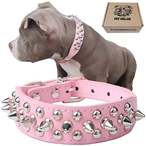 teemerryca Hundehalsband aus Leder, verstellbar, mit Quietschball, Geschenk für kleine, mittelgroße und große Haustiere wie Katzen, Bulldogge, Mops, Husky, S(10.6"-13" / 27cm-33cm), rose von teemerryca