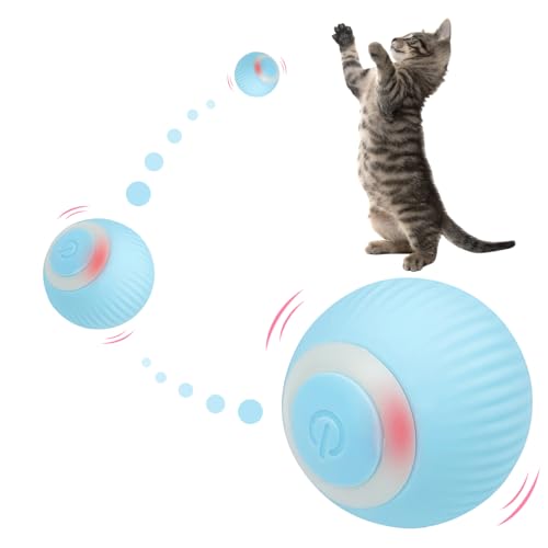 Tekenewbse Katzenspielzeug Elektrisch, 360 Grad Rollbal Interaktives Katzenspielzeug USB Wiederaufladbarer, Katzenball Elektrisch mit LED-Licht Powerball Spielzeug Katze Stimulierung Jagdtriebs (Blau) von tekenewbse