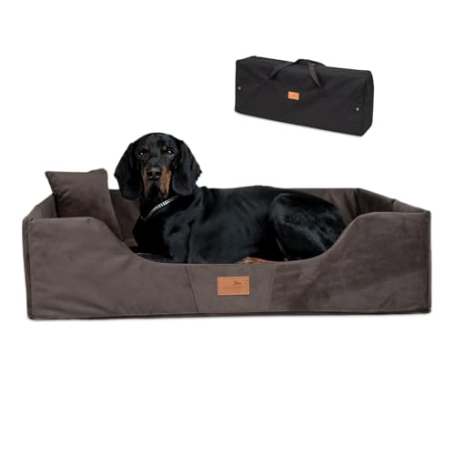 tierlando® Columbus Orthopädisches Reise Hundebett | Reisehundebett | Tragbar Faltbar Tasche | Mittlere Große Hunde XL XXL (COL3 (80 x 60 x 25 cm), 01 Braun) von tierlando