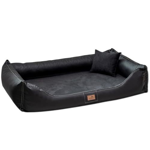 tierlando® Maddox VIP Orthopädisches Hundebett VISCO Velours Kunstleder S - XXL Größe: MO3-AL 80cm | Farbe: 03 Schwarz von tierlando