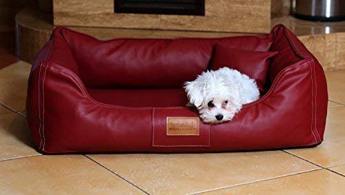 tierlando® Maddox VIP Orthopädisches Hundebett VISCO Velours Kunstleder S - XXL Größe: MO3-AL 80cm | Farbe: 04 Bordeaux von tierlando