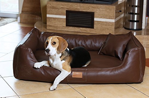 tierlando® Maddox VIP Orthopädisches Hundebett VISCO Velours Kunstleder S - XXL Größe: MO4-AL 100cm | Farbe: 01 Braun von tierlando