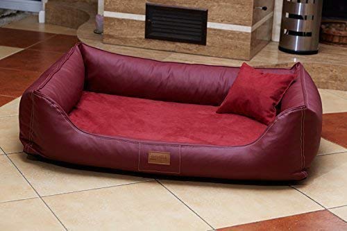 tierlando® Maddox VIP Orthopädisches Hundebett VISCO Velours Kunstleder S - XXL Größe: MO4-AL 100cm | Farbe: 04 Bordeaux von tierlando