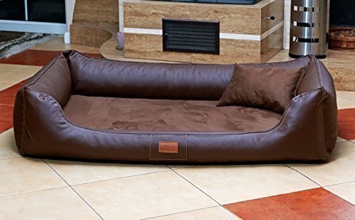 tierlando® Maddox VIP Orthopädisches Hundebett VISCO Velours Kunstleder S - XXL Größe: MO6-AL 150cm | Farbe: 01 Braun von tierlando