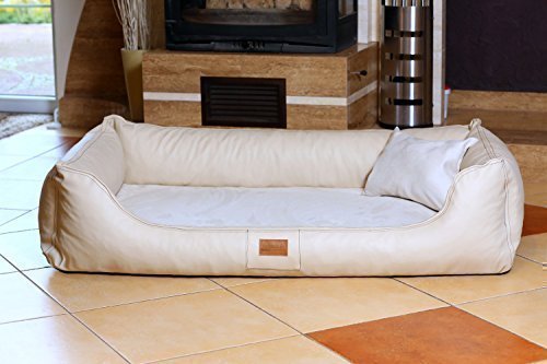 tierlando® Maddox VIP Orthopädisches Hundebett VISCO Velours Kunstleder S - XXL Größe: MO6-AL 150cm | Farbe: 05 Creme von tierlando