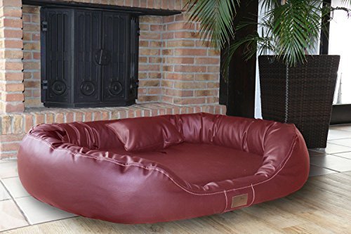 tierlando® Nonplusultra Lennart orthopädisches Hundebett mit Visco Plus | Kunstleder | Premium-Lounge Gr. M 85 cm Bordeaux von tierlando