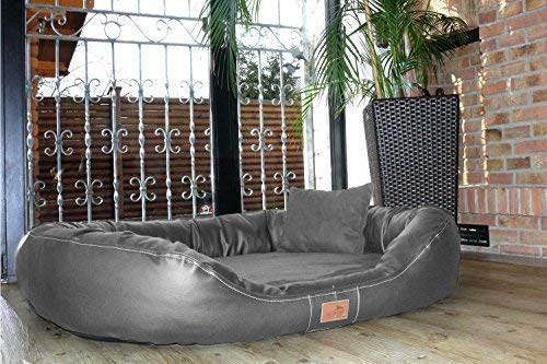 tierlando® Nonplusultra Lennart orthopädisches Hundebett mit Visco Plus | Kunstleder Velours | Premium-Lounge Gr. XXXL 170 cm Graphit von tierlando