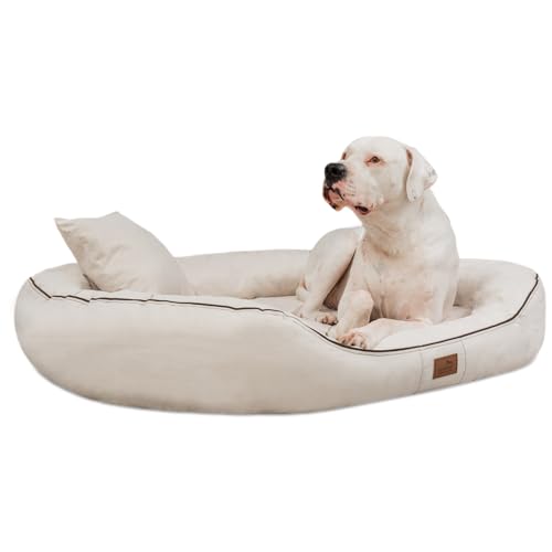 tierlando® Nonplusultra Marlon orthopädisches Hundebett mit Visco Plus Matratze in Velours! Soft-Lounge! Gr. M L XXL XXXL | 85 cm bis 220 cm (XXL 140 x 100 cm, 05| Creme) von tierlando